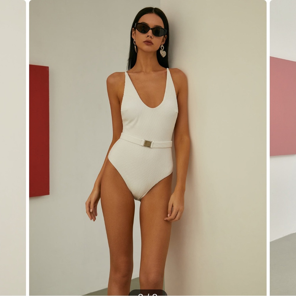 Elegant White Belted Swimsuit